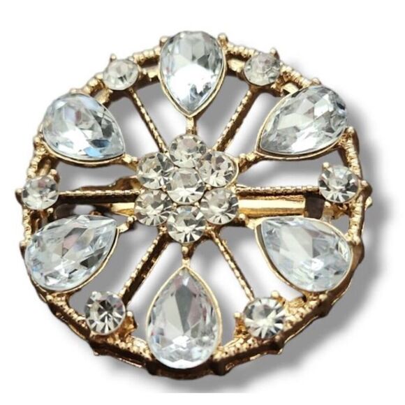 Vintage 80's Womens Gold Toned Rhinestone Teardrop Fillagree Brooch‎ Pin Elegant - Picture 2 of 4